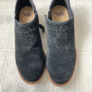 Sofft Women's Black Suede Leather Laser Cut Outs Booties Tan Size US 8.5 M